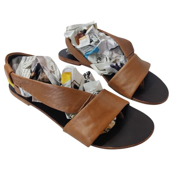 Free People Under Wraps Soft Brown Leather Strappy Slingback Flat Sandals 8 - Picture 4 of 15